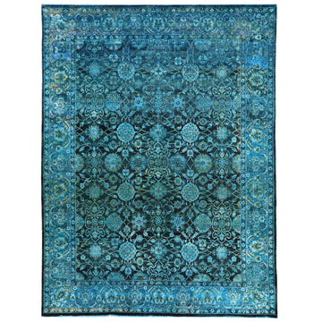 Transitional Silk & Wool Blue Handknotted Rug