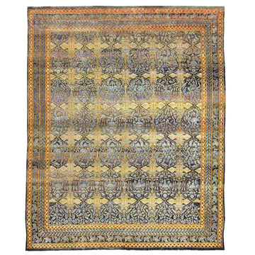 Transitional Wool & Silk Gray Handknotted Rug