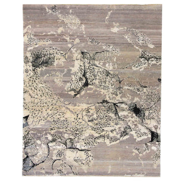 Transitional Silk & Wool Grey Handknotted Rug