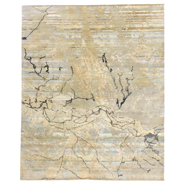 Transitional Wool & Silk Cream Handknotted Rug