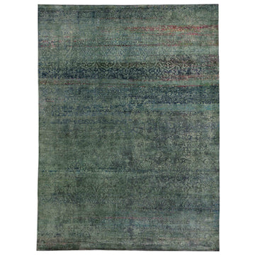 Transitional Silk Green Handknotted Rug