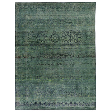 Transitional Silk Green Handknotted Rug