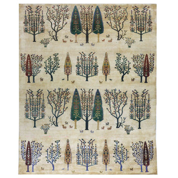 Transitional Silk & Wool Cream Handknotted Rug