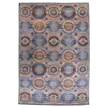 Transitional Silk Navy Handknotted Rug
