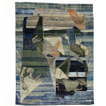 Transitional Silk & Wool Blue Handknotted Rug