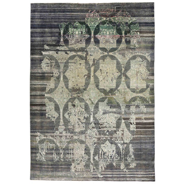 Transtional Silk & Wool Grey Handknotted Rug
