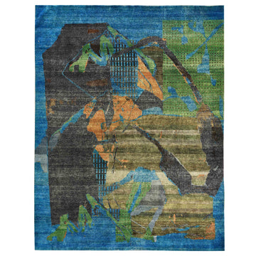 Transitional Silk & wool Blue Handknotted Rug