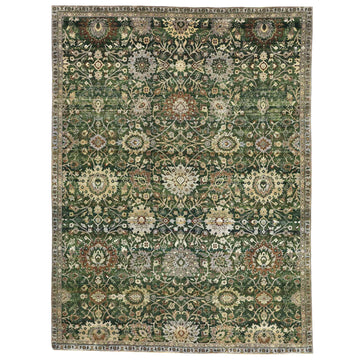 Transitional Wool Green Handknotted Rug