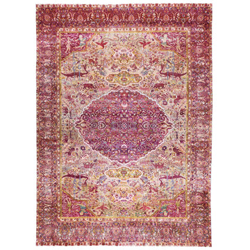 Transtional Silk & Wool Pink Handknotted Rug