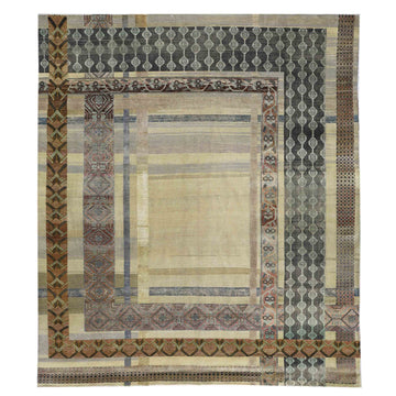 Transitional Silk & Wool Beige Handknotted Rug