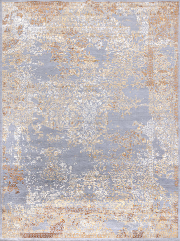 Modern Wool & Silk Grey Handknotted Rug