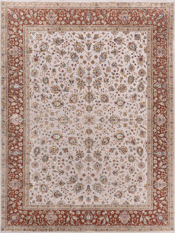 Traditional Wool & Silk White Handknotted Rug
