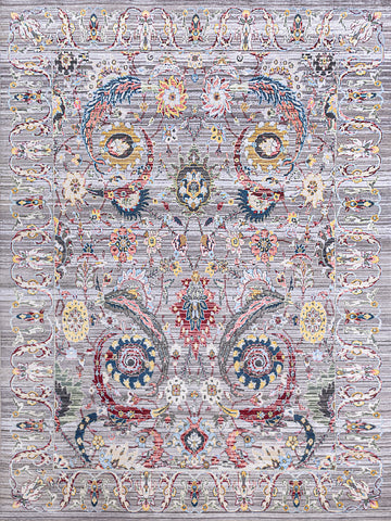 Traditional Wool & Silk Grey Handknotted Rug