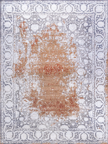 Modern Wool & Silk Grey Handknotted Rug