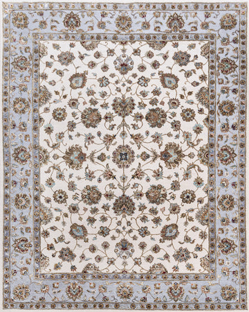 Traditional Wool & Silk White Handknotted Rug