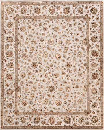 Traditional Wool & Silk Beige Handknotted Rug
