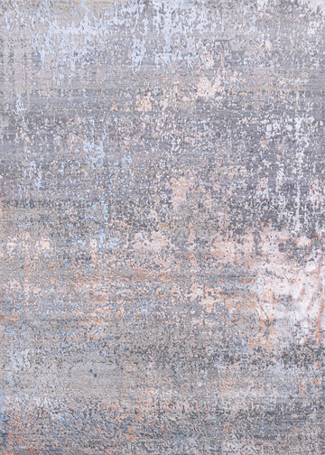 Modern Wool & Silk Blue Handknotted Rug