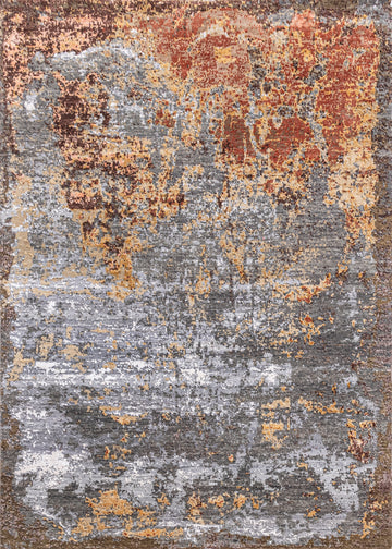 Modern Wool & Silk Blue Handknotted Rug