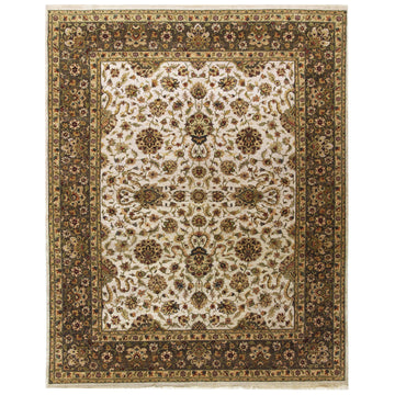 Traditional Wool White Handknotted Rug