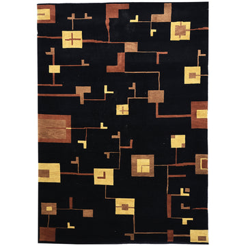 Modern Wool Black Handknotted Rug