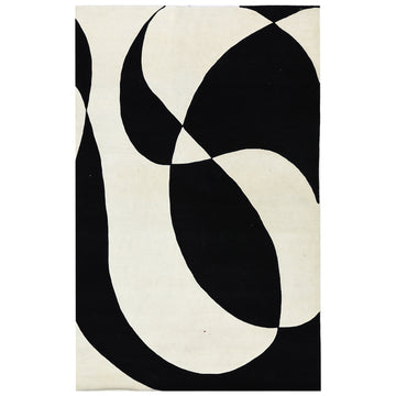 Modern Wool Black Handknotted Rug