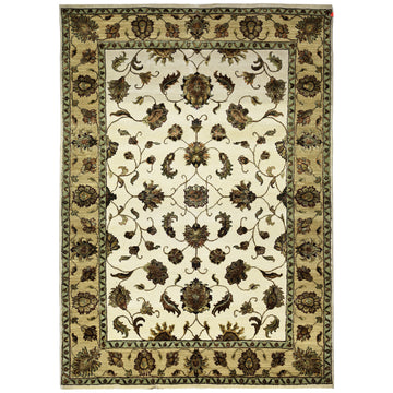 Transitional Wool & Silk White Handknotted Rug