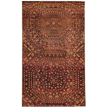 Modern Silk  And Wool Rust Handknotted Rug