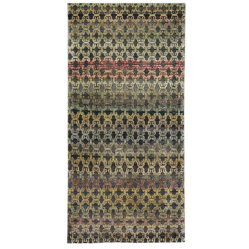 Transtional Silk & Wool Green Handknotted Rug