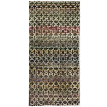 Transtional Silk & Wool Green Handknotted Rug