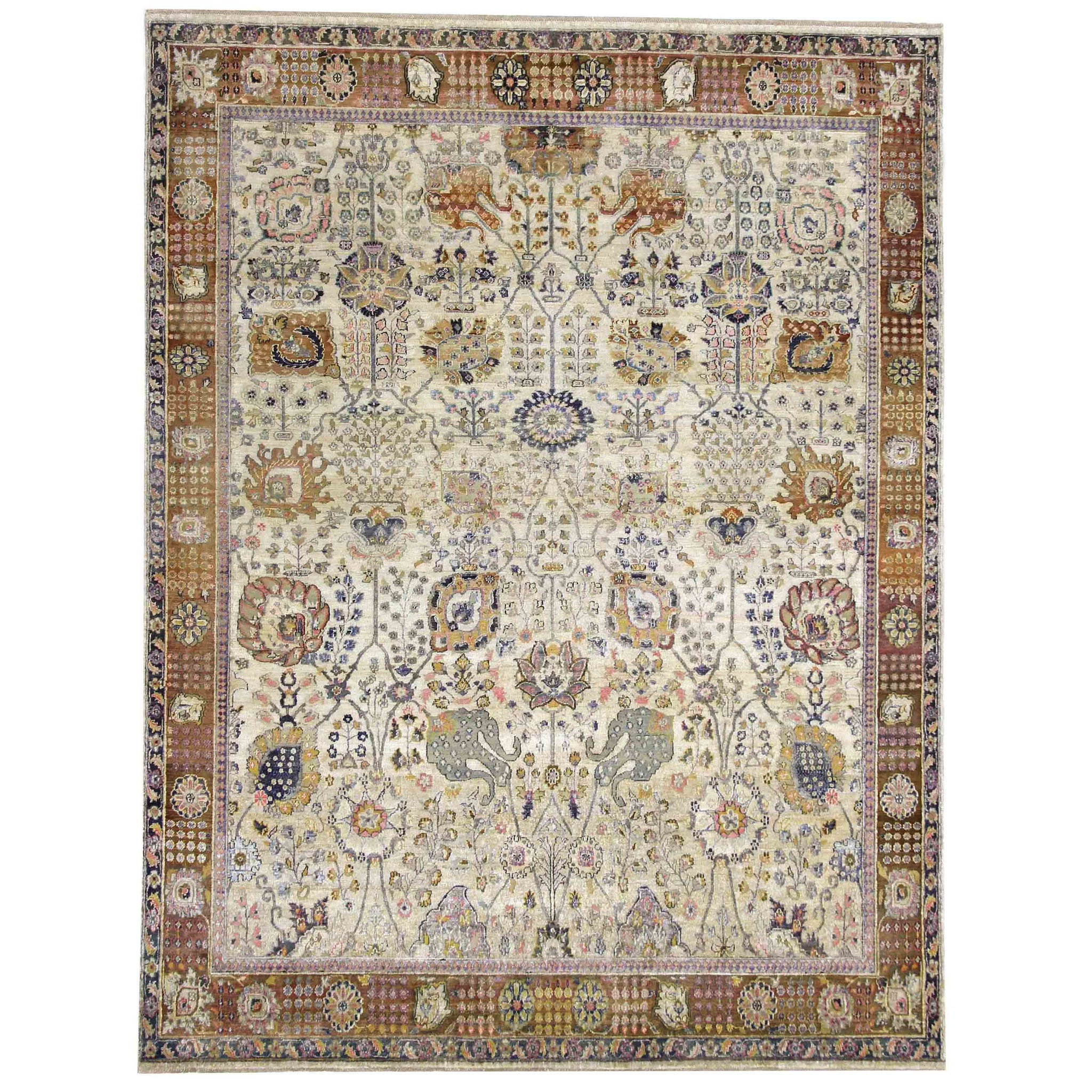 Contemporary Silk & Wool Cream Handknotted Rug