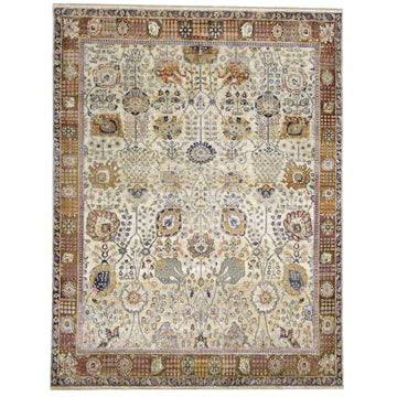 Contemporary Silk & Wool Cream Handknotted Rug