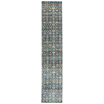 Transtional Silk & Wool Blue Handknotted Rug