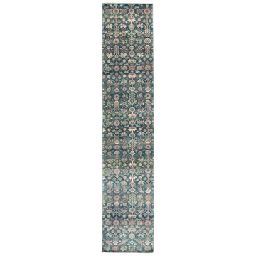 Transtional Silk & Wool Blue Handknotted Rug