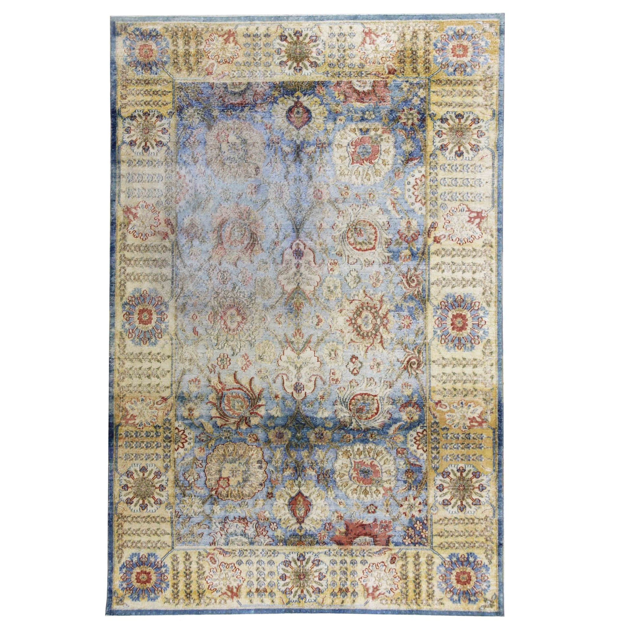 Transitional Wool Blue Handknotted Rug