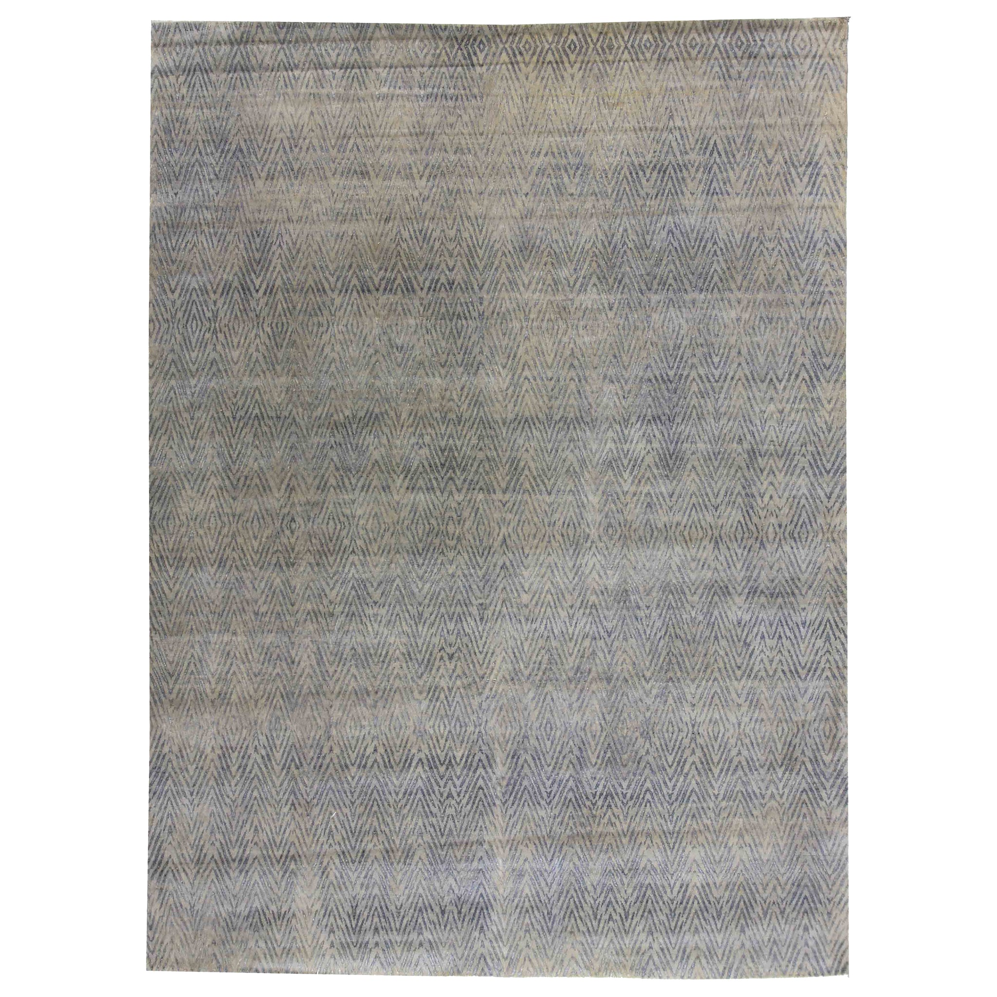 Transitional Wool & Silk Grey Handknotted Rug