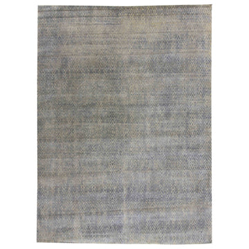 Transitional Wool & Silk Grey Handknotted Rug