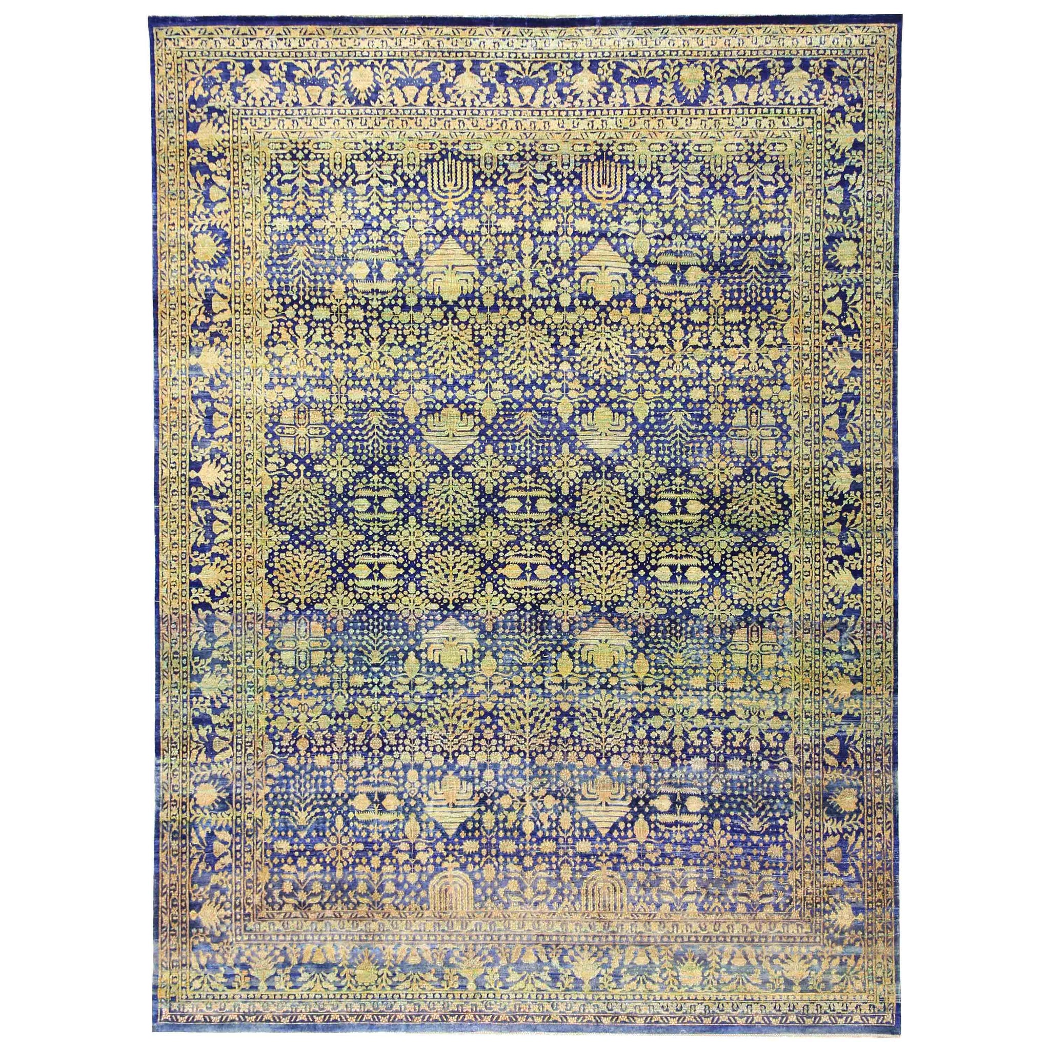 Transitional Silk & Wool Navy Handknotted Rug