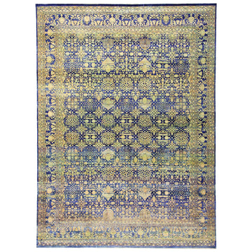 Transitional Silk & Wool Navy Handknotted Rug