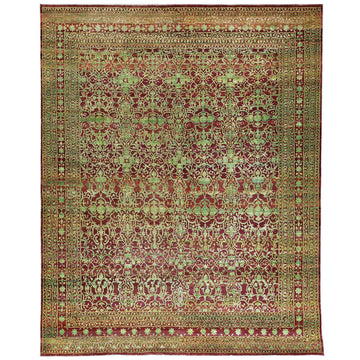 Transtional Silk & Wool Red Handknotted Rug