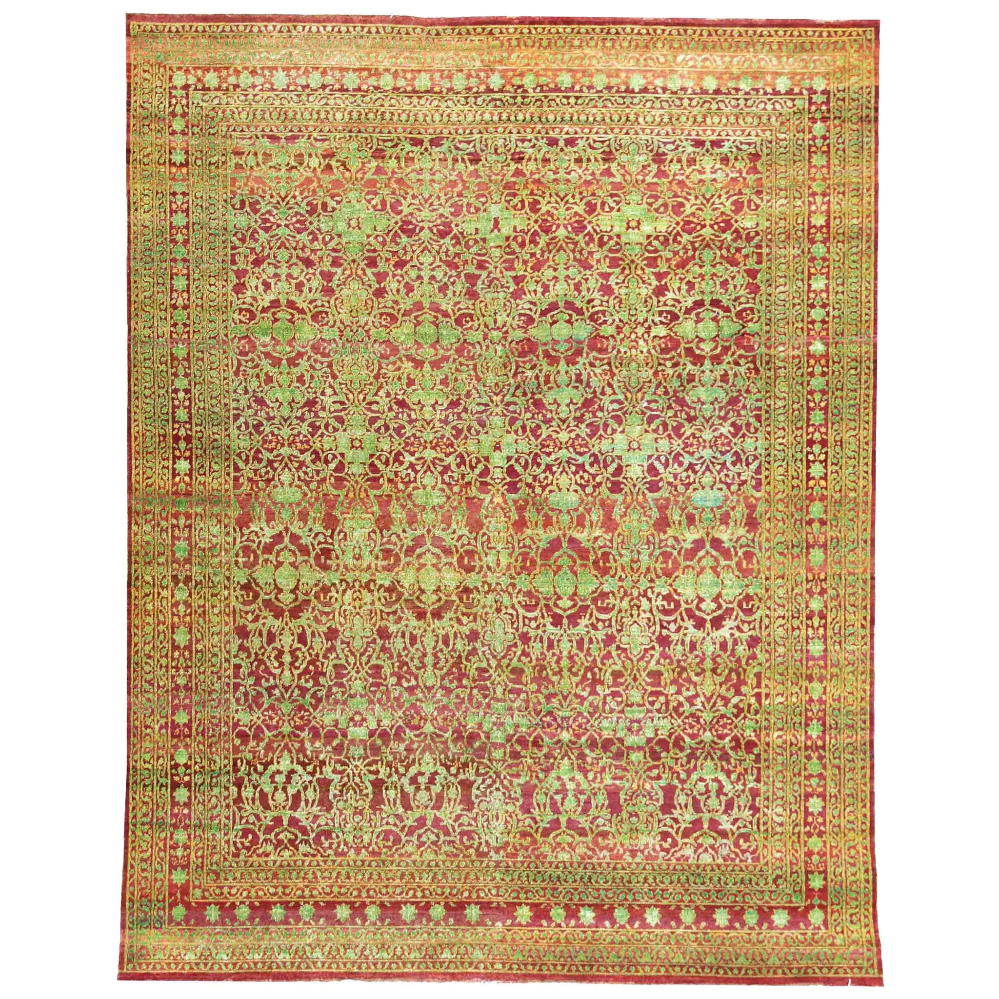 Transitional Silk & Wool Red Handknotted Rug