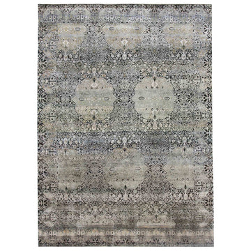 Transitional Wool & Silk Green Handknotted Rug