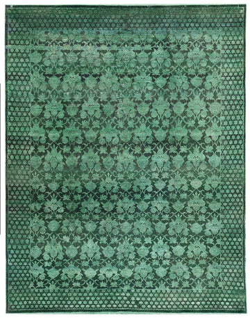 Transitional Silk & Wool Green Handknotted Rug