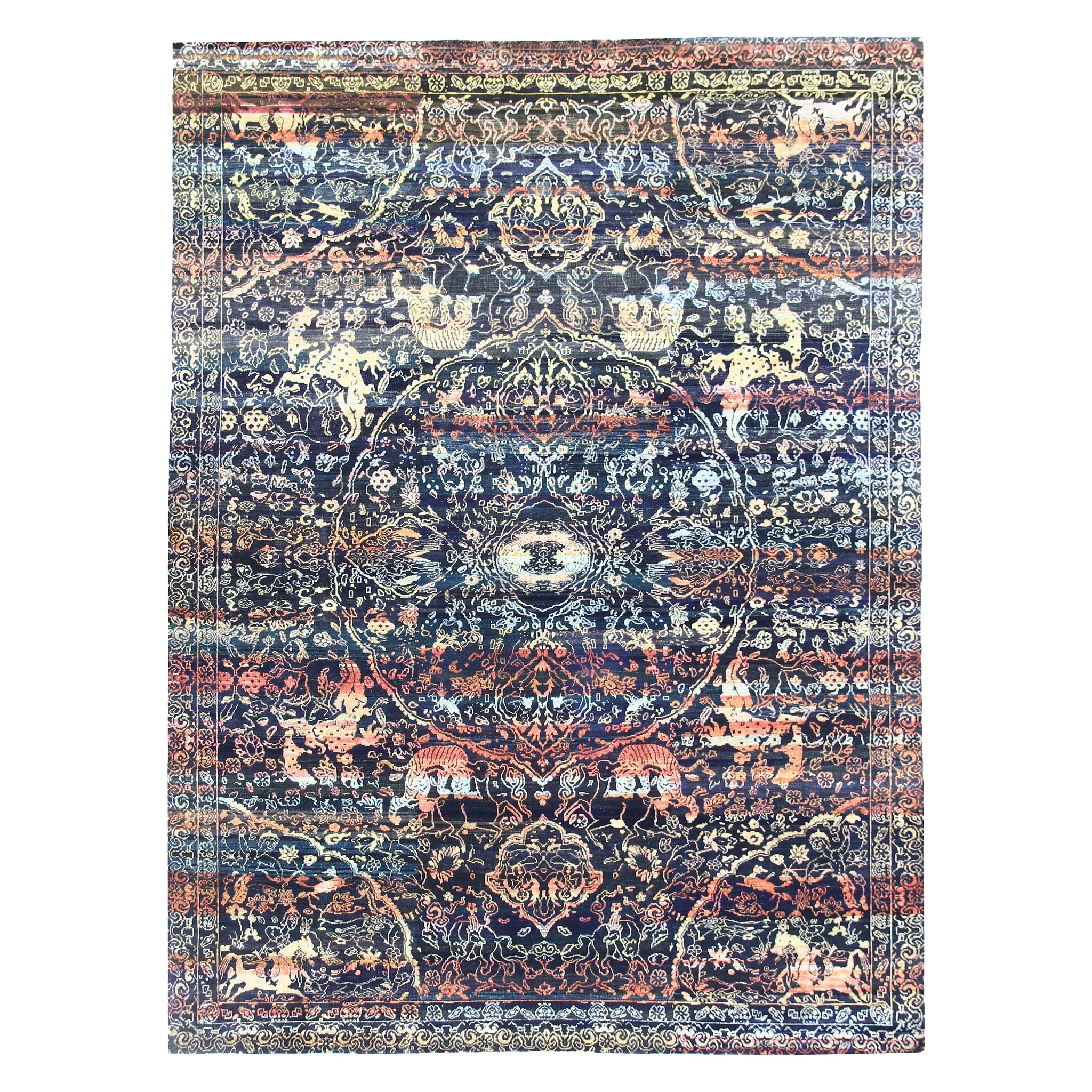 Transitional Silk Navy Handknotted Rug