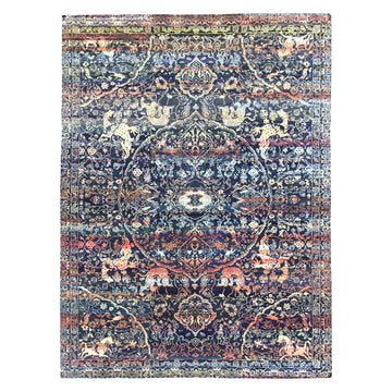 Transitional Silk Navy Handknotted Rug