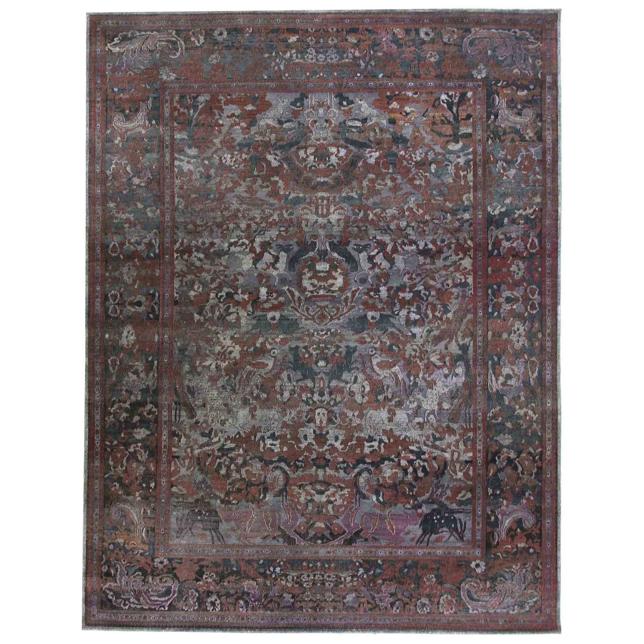 Transitional Silk And Wool Grey Handknotted Rug