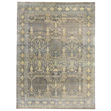 Transtional Silk & Wool Grey Handknotted Rug