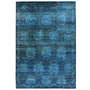 Transtional Silk & Wool Blue Handknotted Rug