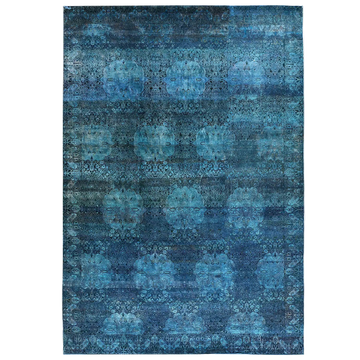 Transtional Silk & Wool Blue Handknotted Rug