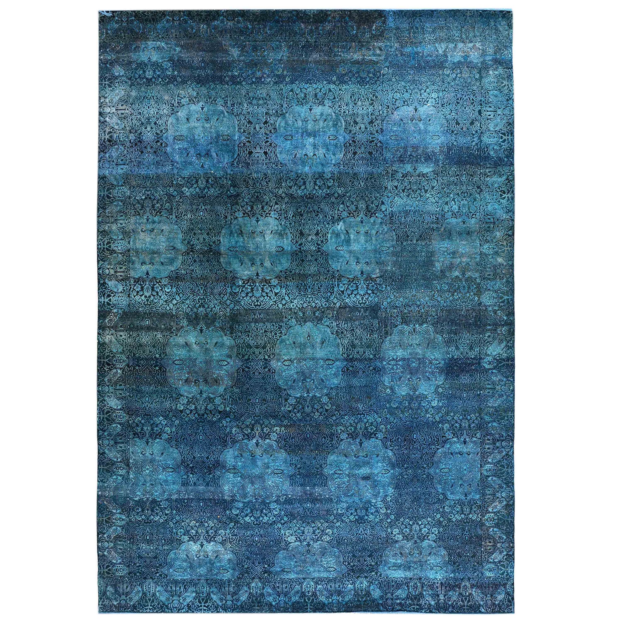 Transitional Silk & Wool Blue Handknotted Rug