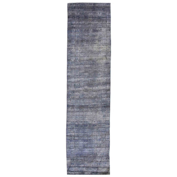 Transitional Silk & Wool Navy Handknotted Rug